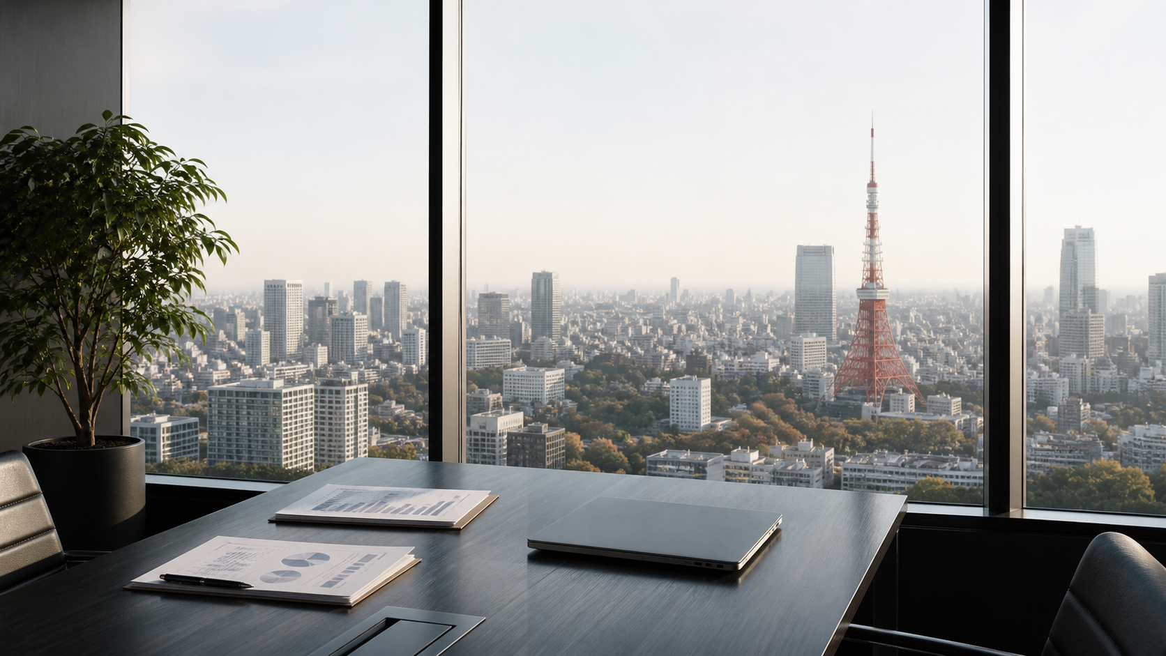 東京のオフィスと会計資料